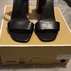 Michael Kors Black Petra Ankle Strap Leather Heels
